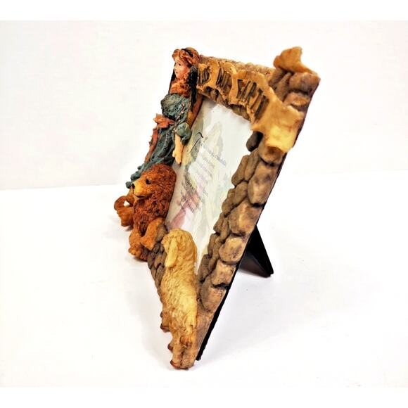Vintage Holiday Frame Angel Sheep and Lion Bless Our Earth Poem 3-D Carved Resin - Picture 6 of 8